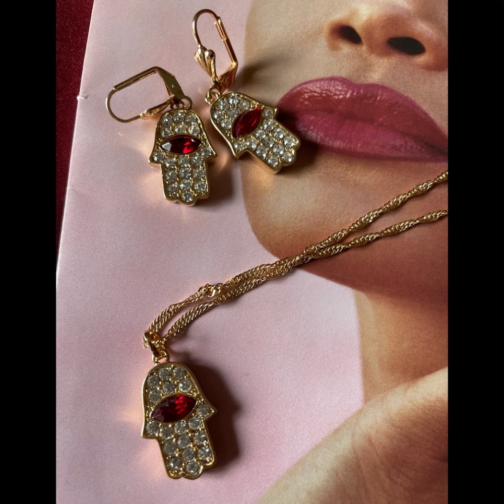 Hamsa Gold Earring and Necklace Set